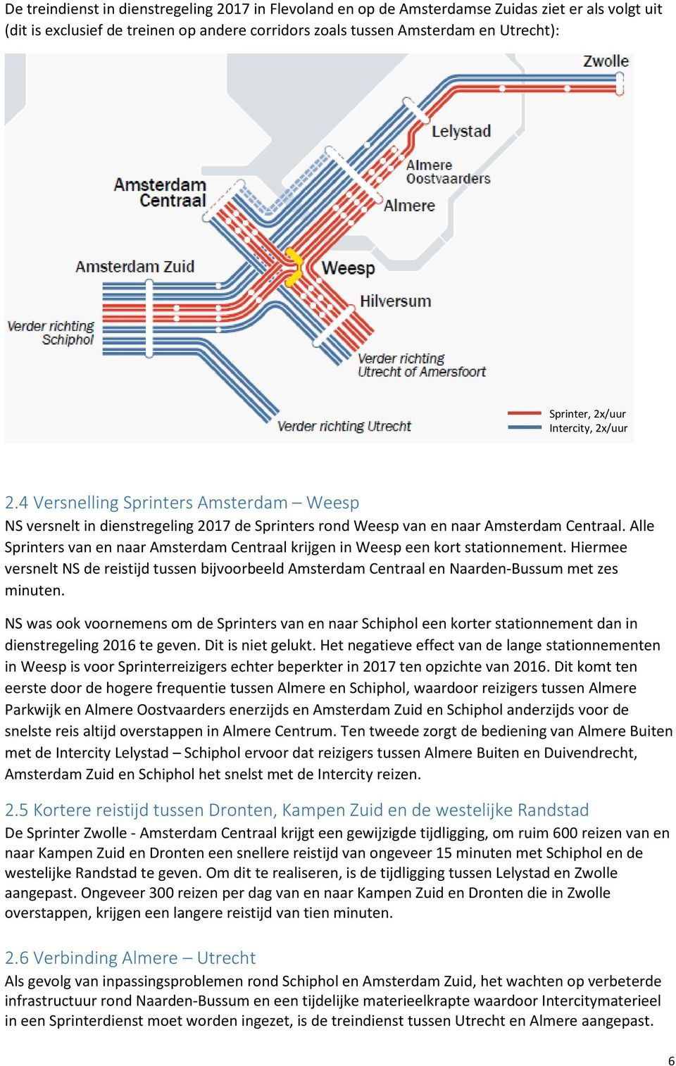 Alle Sprinters van en naar Amsterdam Centraal krijgen in Weesp een kort stationnement. Hiermee versnelt NS de reistijd tussen bijvoorbeeld Amsterdam Centraal en Naarden-Bussum met zes minuten.