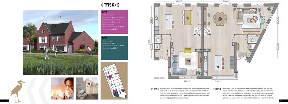 368m² 3,34 m 3,34 m 1 2 3 4 egane grond 5 6 7 D 8 9 10 Type Woningtype is op de eerste twee verdiepingen hetzelfde als woningtype, maar heeft op de 2 e verdieping meer ruimte door de dwarskap.