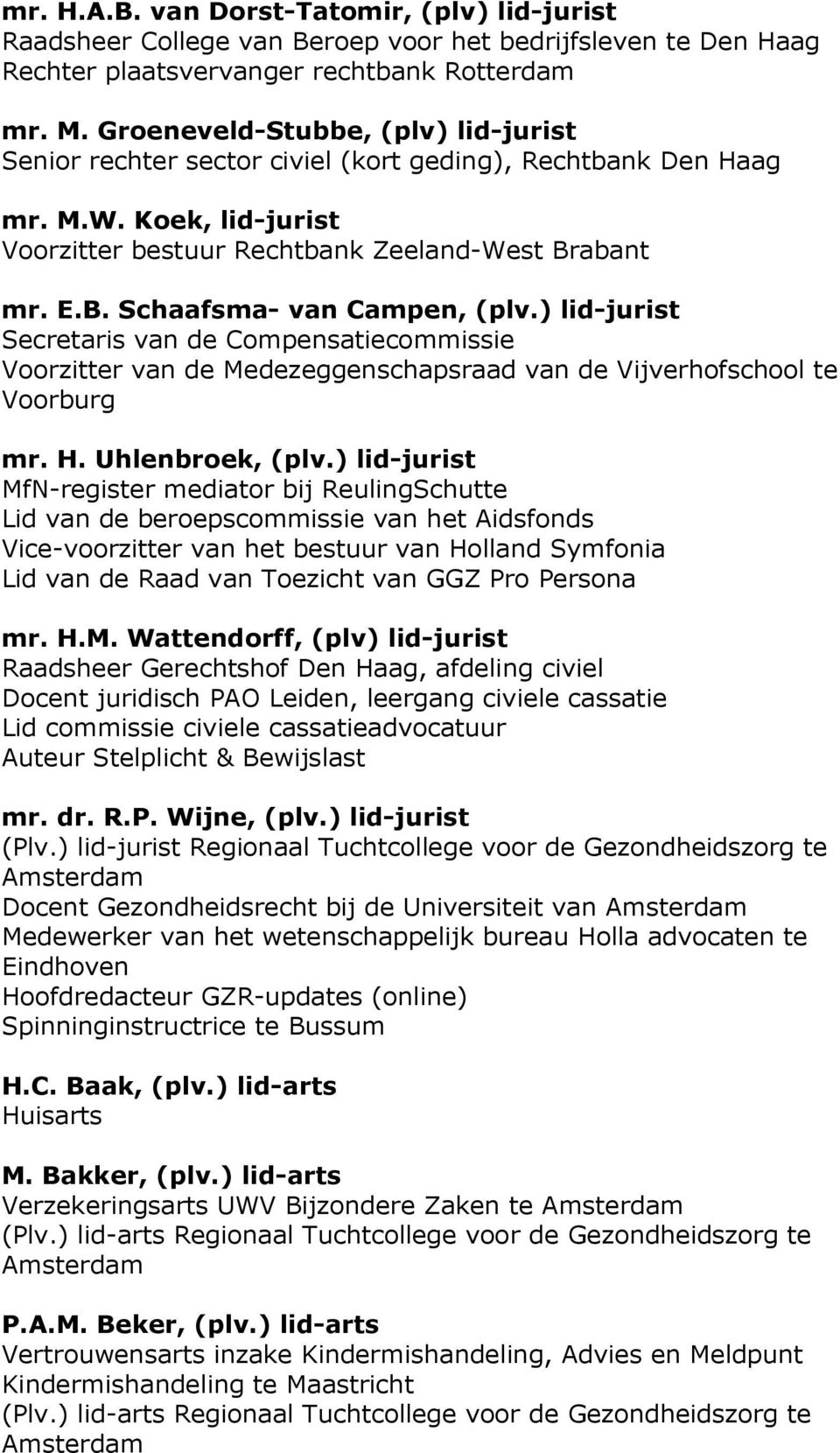 ) lid-jurist Secretaris van de Compensatiecommissie Voorzitter van de Medezeggenschapsraad van de Vijverhofschool te Voorburg mr. H. Uhlenbroek, (plv.