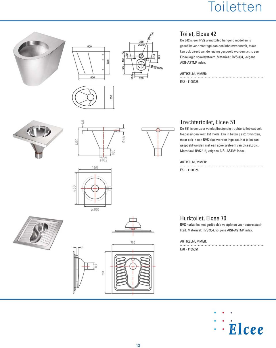 Dit model kan in beton gestort worden, maar ook in een RVS blad worden ingelast. Het toilet kan gespoeld worden met een spoelsysteem van ElceeLogic.