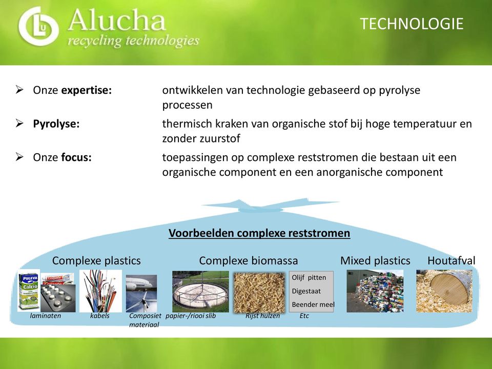 organische component en een anorganische component Voorbeelden complexe reststromen Complexe plastics Complexe biomassa