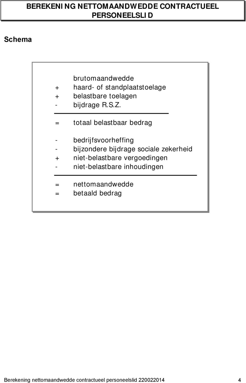 = totaal belastbaar bedrag - bedrijfsvoorheffing - bijzondere bijdrage sociale zekerheid +