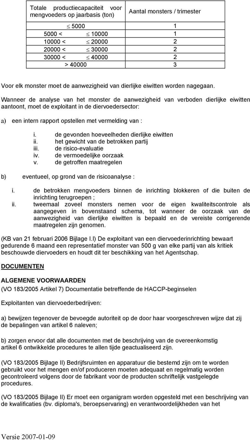 Wanneer de analyse van het monster de aanwezigheid van verboden dierlijke eiwitten aantoont, moet de exploitant in de diervoedersector: a) een intern rapport opstellen met vermelding van : i.