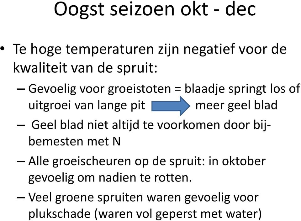 niet altijd te voorkomen door bijbemesten met N Alle groeischeuren op de spruit: in oktober