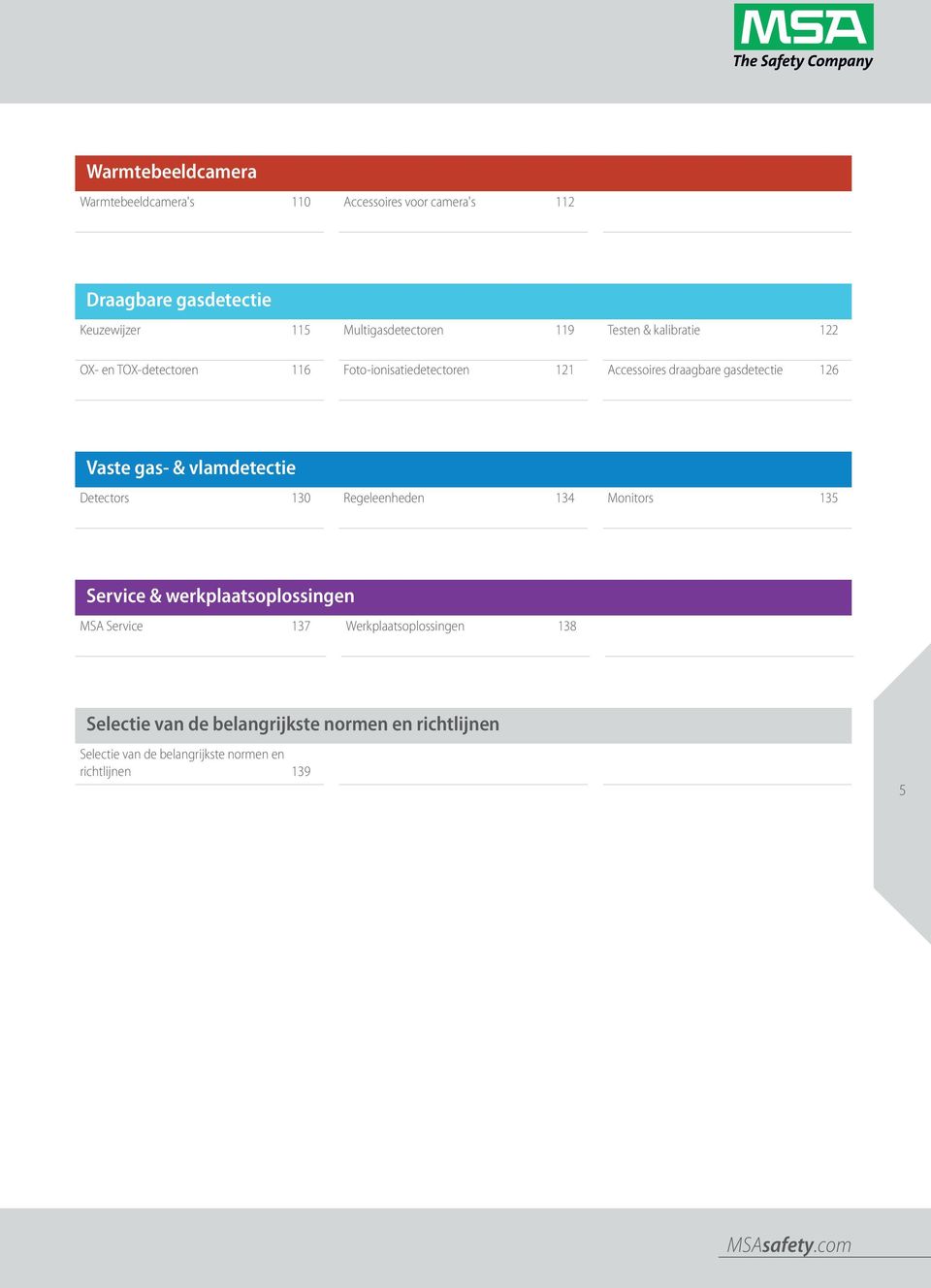 gas- & vlamdetectie Detectors 130 Regeleenheden 134 Monitors 135 Service & werkplaatsoplossingen MSA Service 137