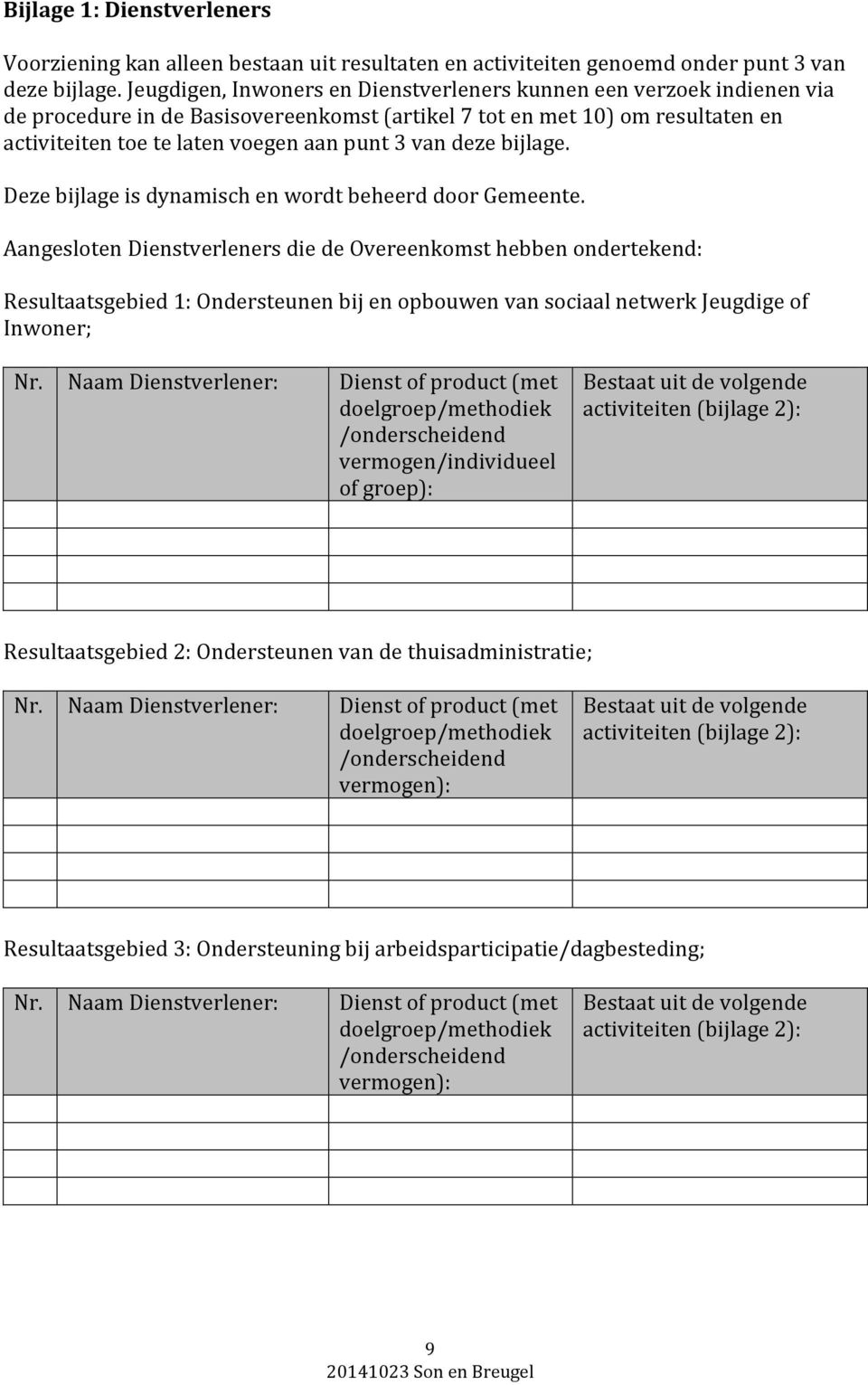 deze bijlage. Deze bijlage is dynamisch en wordt beheerd door Gemeente.