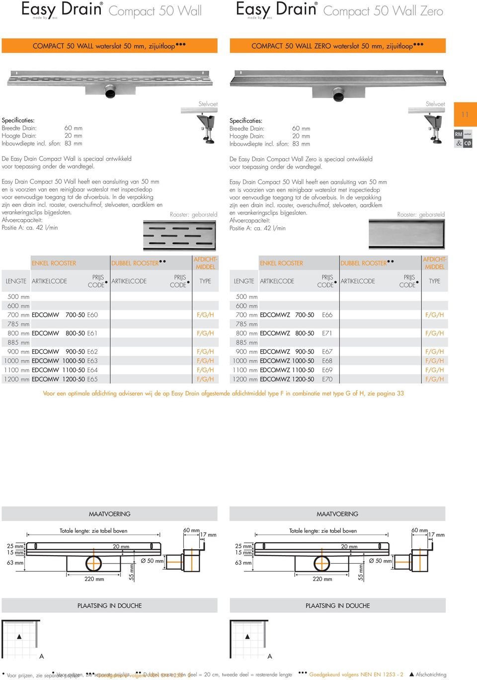 De Easy Drain Compact Wall Zero is speciaal ontwikkeld voor toepassing onder de wandtegel.