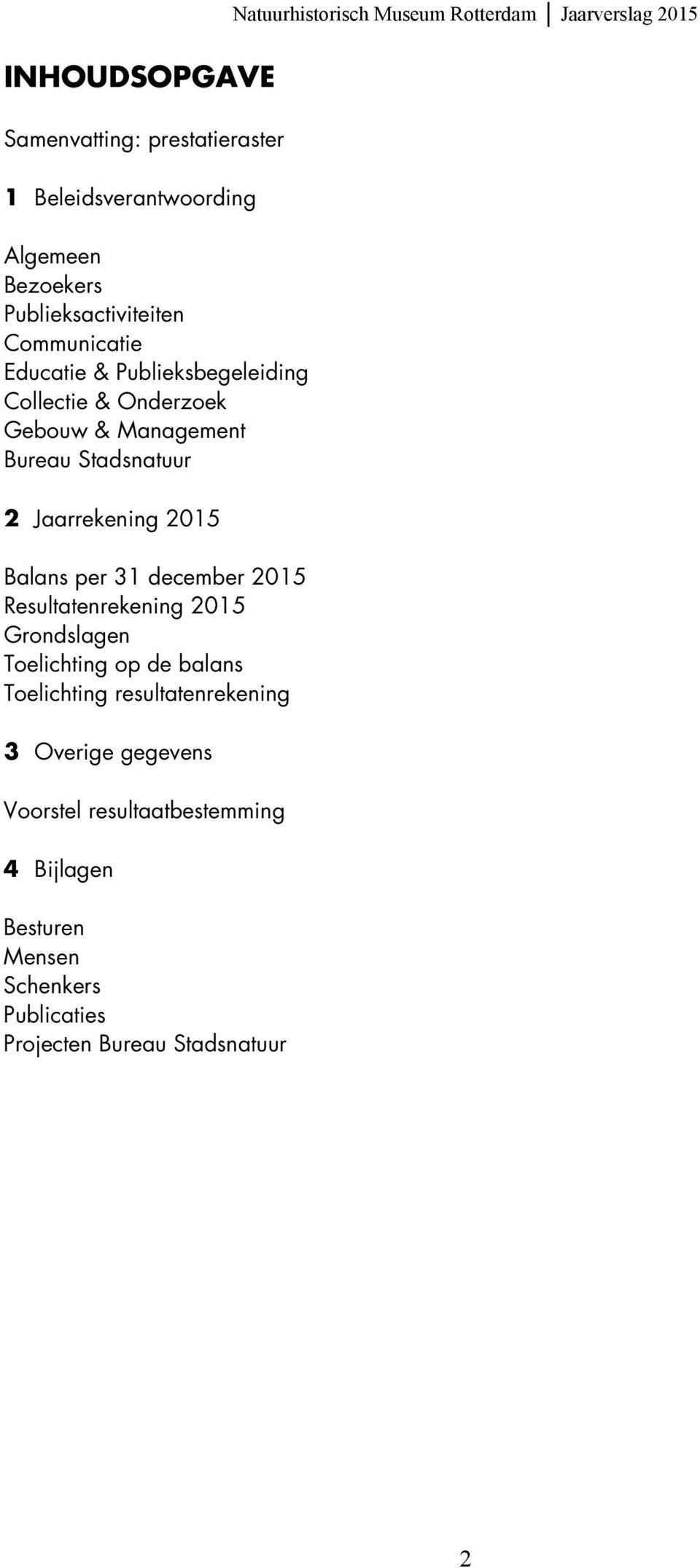 2015 Balans per 31 december 2015 Resultatenrekening 2015 Grondslagen Toelichting op de balans Toelichting