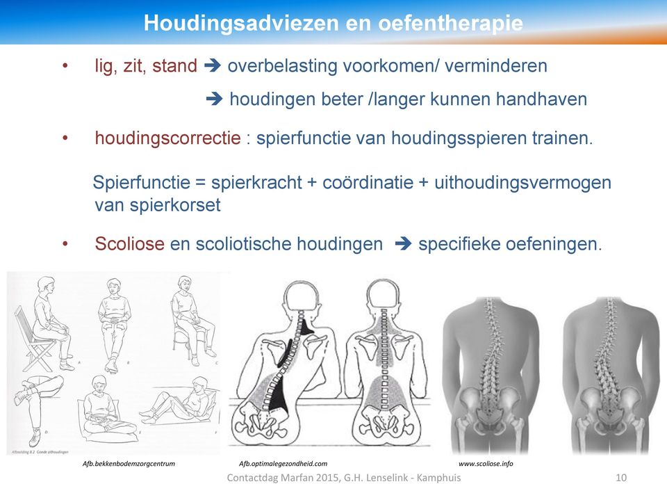 Spierfunctie = spierkracht + coördinatie + uithoudingsvermogen van spierkorset Scoliose en