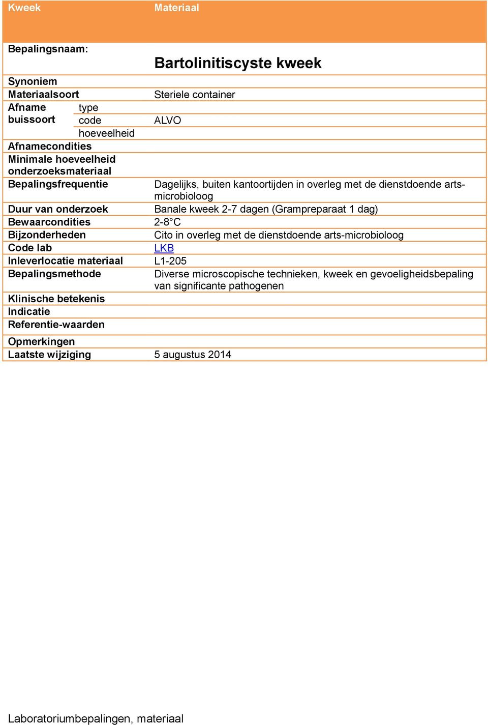 dagen (Grampreparaat 1 dag) 2-8 C Cito in overleg met de dienstdoende arts-microbioloog Diverse