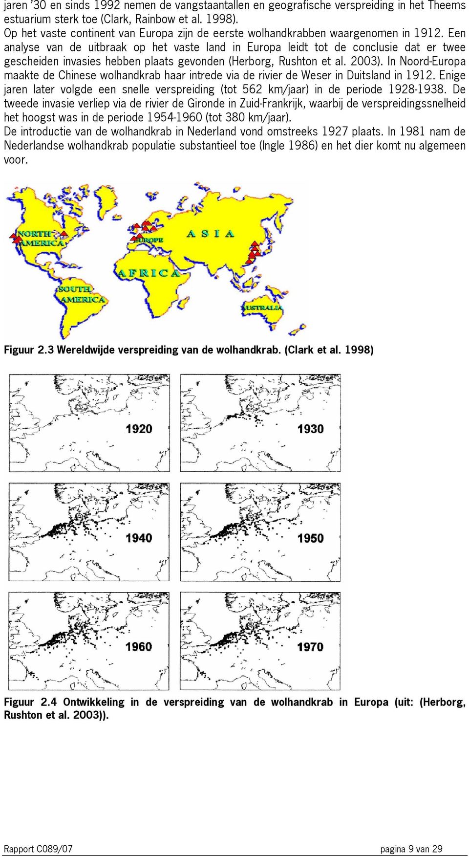 Een analyse van de uitbraak op het vaste land in Europa leidt tot de conclusie dat er twee gescheiden invasies hebben plaats gevonden (Herborg, Rushton et al. 003).