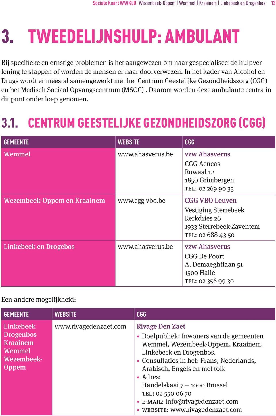 In het kader van Alcohol en Drugs wordt er meestal samengewerkt met het Centrum Geestelijke Gezondheidszorg (CGG) en het Medisch Sociaal Opvangscentrum (MSOC).