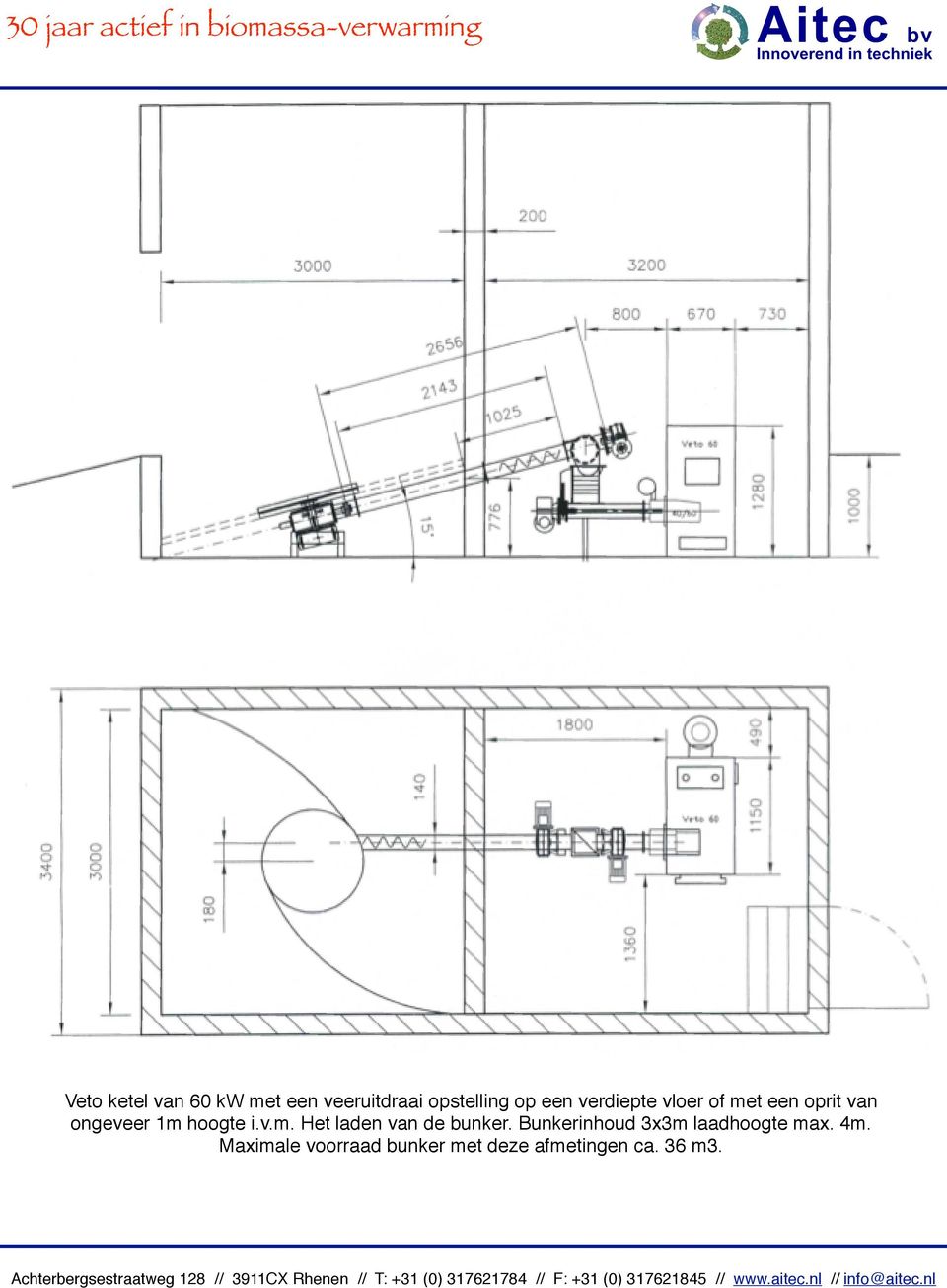 Bunkerinhoud 3x3m laadhoogte max. 4m.