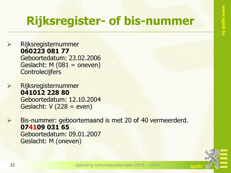 2006 Geslacht: M (081 = oneven) Controlecijfers Rijksregisternummer 041012 228 80