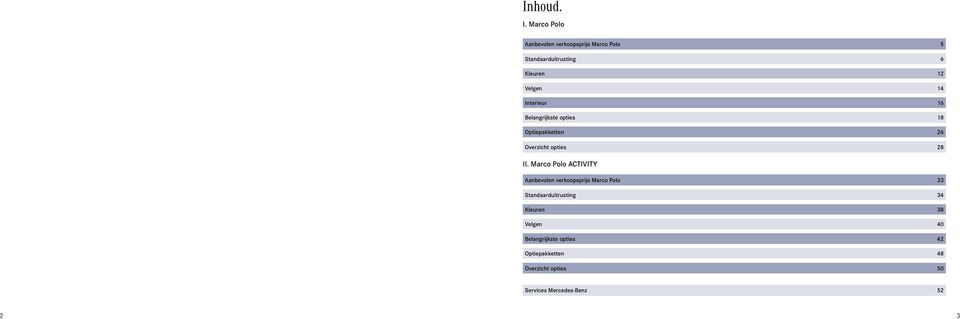 Interieur 16 Belangrijkste opties 18 Optiepakketten 26 Overzicht opties 28 II.