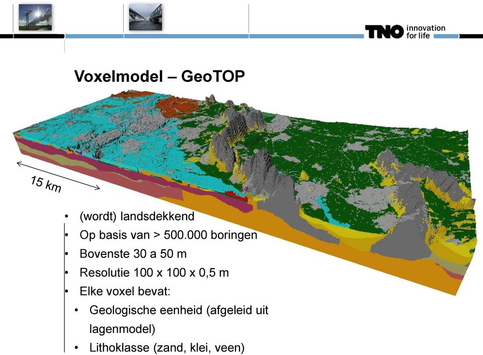 000 boringen Bovenste 30 a 50 m Resolutie 100 x 100 x 0,5 m Elke