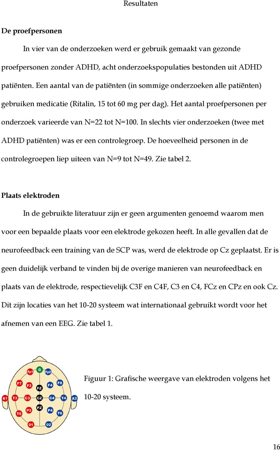 In slechts vier onderzoeken (twee met ADHD patiënten) was er een controlegroep. De hoeveelheid personen in de controlegroepen liep uiteen van N=9 tot N=49. Zie tabel 2.