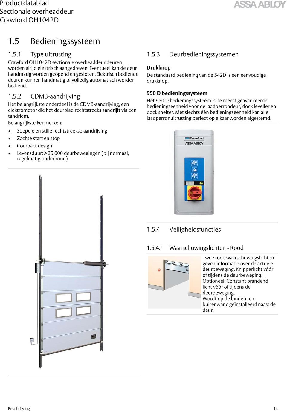 2 CDMB-aandrijving Het belangrijkste onderdeel is de CDMB-aandrijving, een elektromotor die het deurblad rechtstreeks aandrijft via een tandriem.