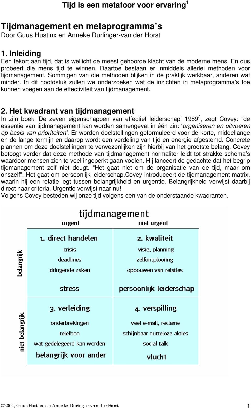 Daartoe bestaan er inmiddels allerlei methoden voor tijdmanagement. Sommigen van die methoden blijken in de praktijk werkbaar, anderen wat minder.