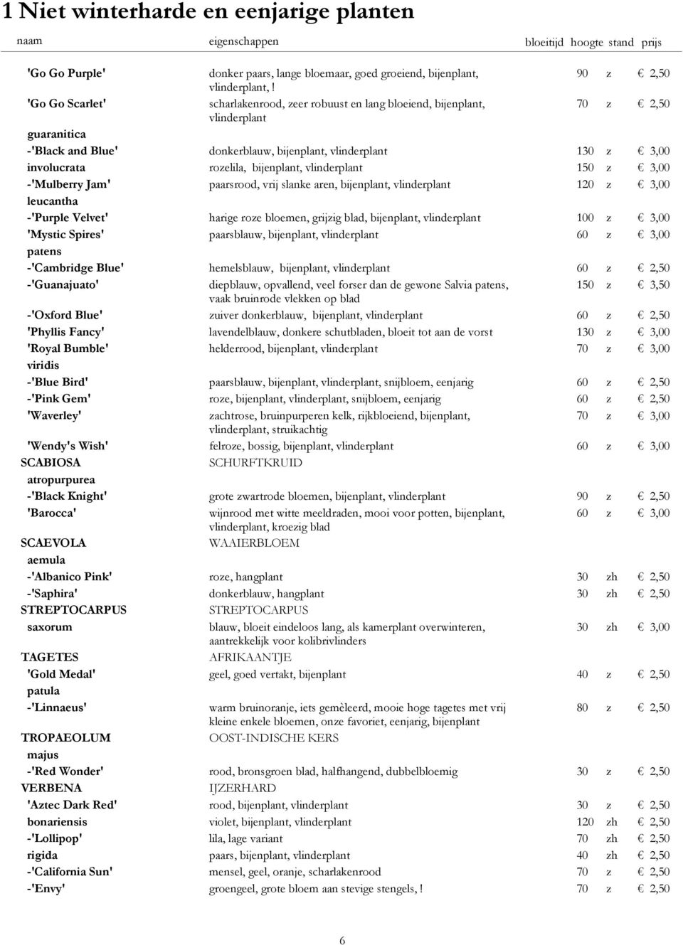 -'Mulberry Jam' paarsrood, vrij slanke aren, bijenplant, 120 z 3,00 leucantha -'Purple Velvet' harige roze bloemen, grijzig blad, bijenplant, 100 z 3,00 'Mystic Spires' paarsblauw, bijenplant, 60 z