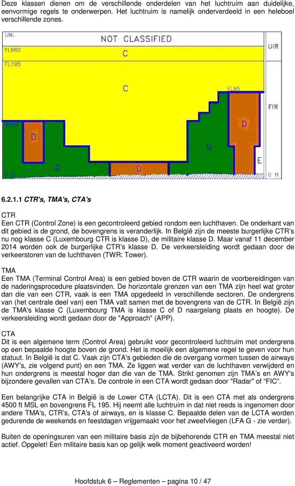 In België zijn de meeste burgerlijke CTR s nu nog klasse C (Luxembourg CTR is klasse D), de militaire klasse D. Maar vanaf 11 december 2014 worden ook de burgerlijke CTR s klasse D.