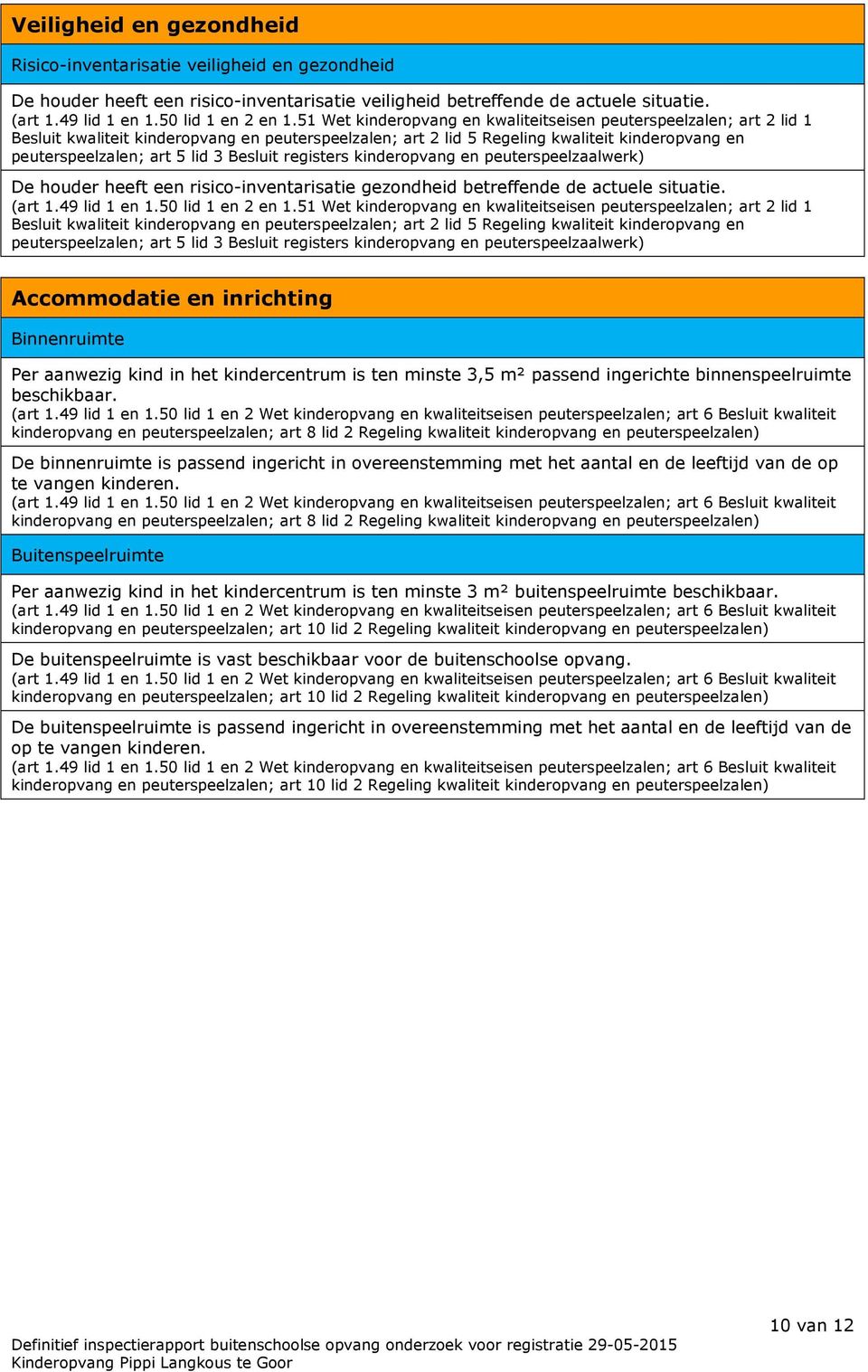 Besluit registers kinderopvang en peuterspeelzaalwerk) De houder heeft een risico-inventarisatie gezondheid betreffende de actuele situatie. (art 1.49 lid 1 en 1.50 lid 1 en 2 en 1.