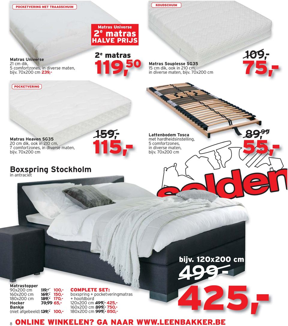 70x200 cm 109,- 75,- POCKETVERING Matras Heaven SG35 20 cm dik, ook in 210 cm, 7 comfortzones, in diverse maten, bijv.