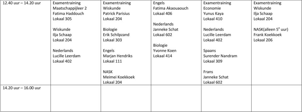 Schilpzand Marjan Hendriks Lokaal 111 Fatima Akaouaouch Lokaal 406 Janneke Schat Lokaal 602 Yvonne Koen Lokaal 414