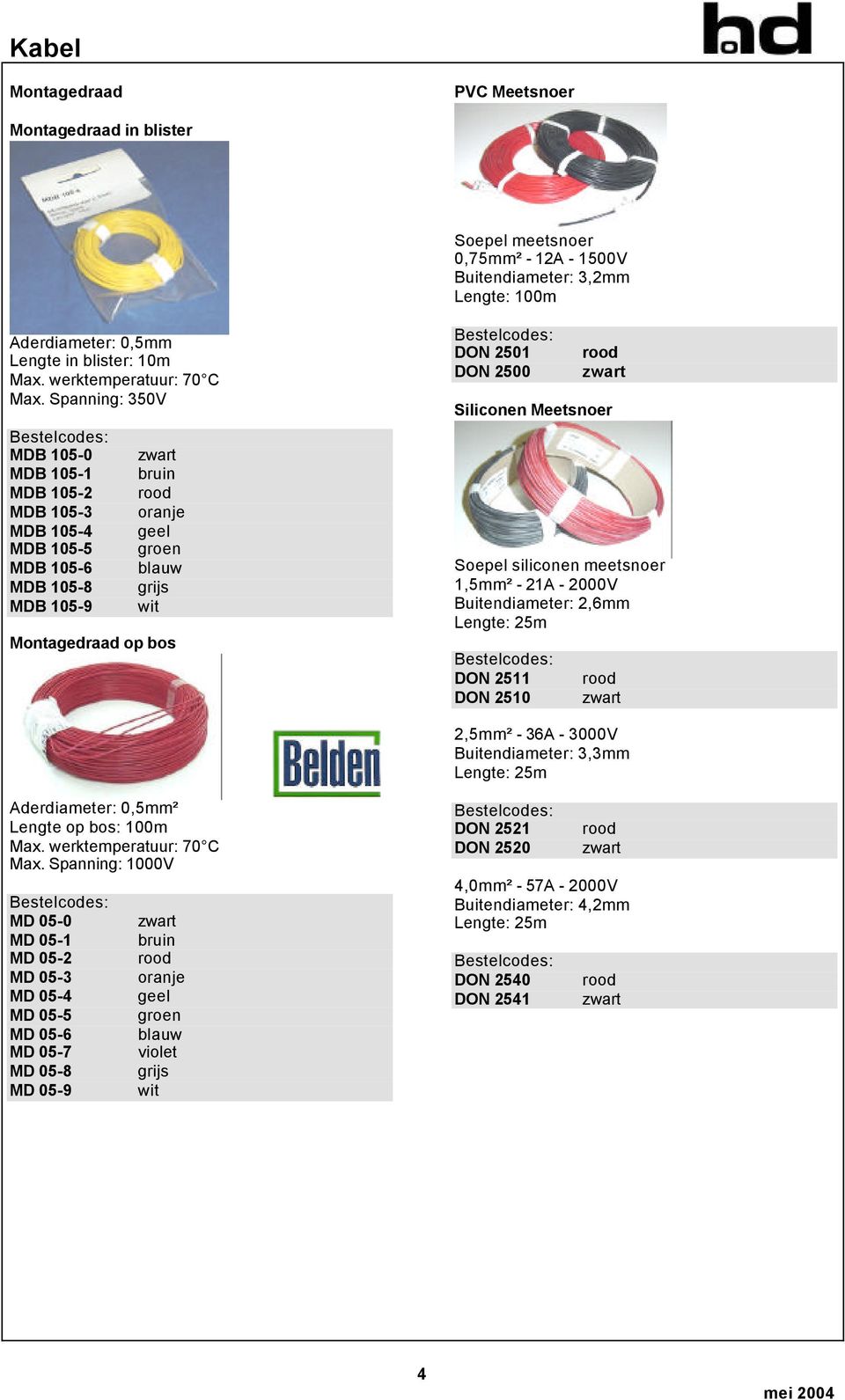 siliconen meetsnoer 1,5mm - 21A - 2000V Buitendiameter: 2,6mm Lengte: 25m DON 2511 DON 2510 2,5mm - 36A - 3000V Buitendiameter: 3,3mm Lengte: 25m Aderdiameter: 0,5mm Lengte op