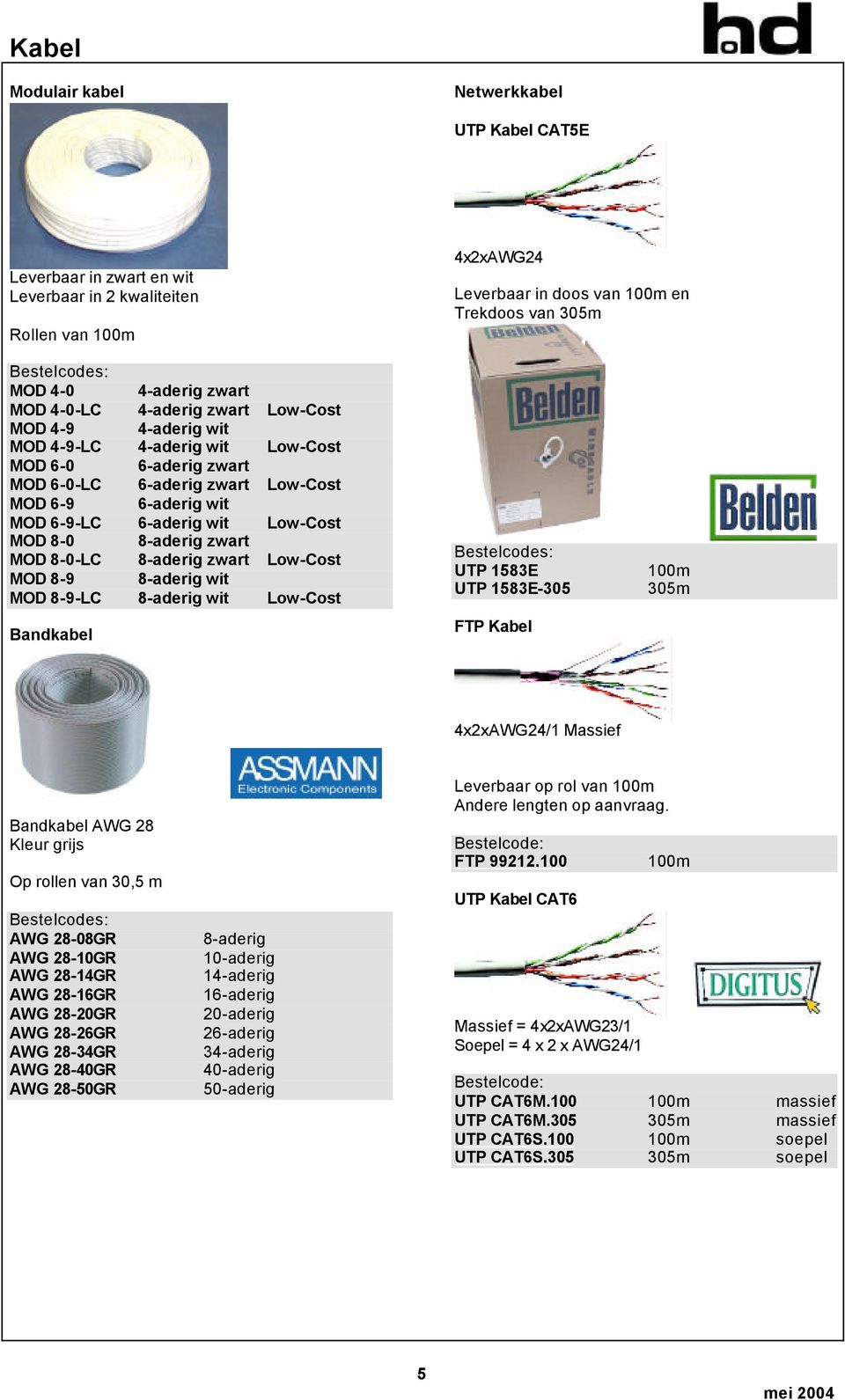 8-9-LC 8-aderig Low-Cost Bandkabel UTP 1583E UTP 1583E-305 FTP 305m 4x2xAWG24/1 Massief Bandkabel AWG 28 Kleur Op rollen van 30,5 m AWG 28-08GR AWG 28-10GR AWG 28-14GR AWG 28-16GR AWG 28-20GR AWG