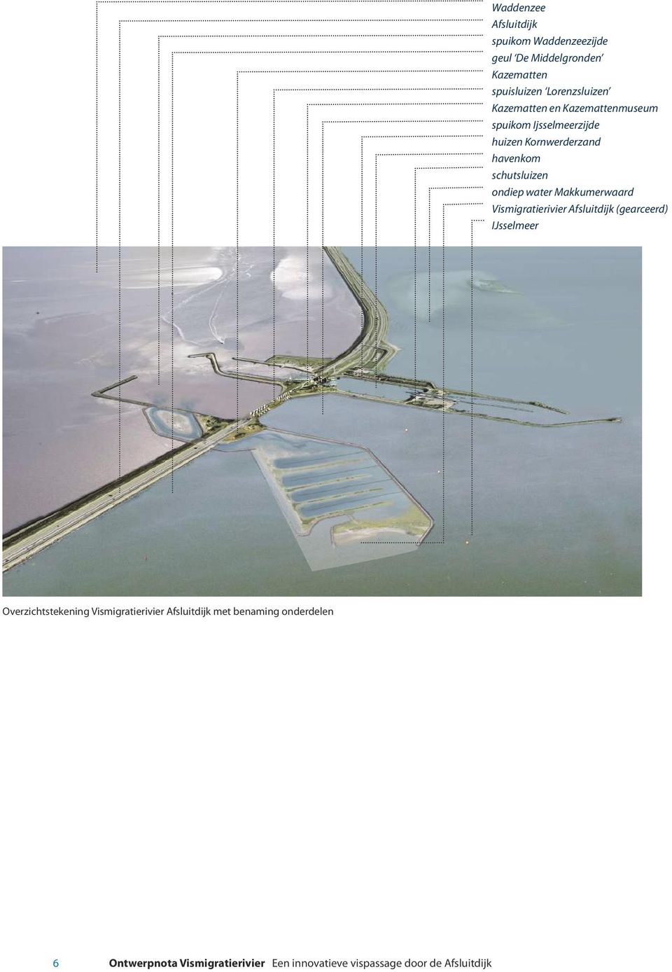 water Makkumerwaard Vismigratierivier Afsluitdijk (gearceerd) IJsselmeer Overzichtstekening