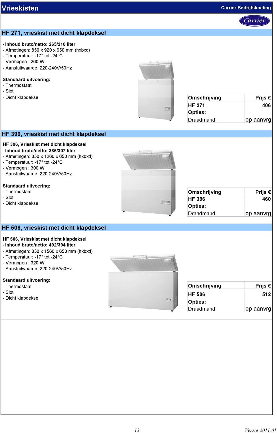 650 mm (hxbxd) - Temperatuur: -17 tot -24 C - Vermogen : 300 W - Dicht klapdeksel HF 396 460 Draadmand HF 506, vrieskist met dicht klapdeksel HF 506, Vrieskist met dicht klapdeksel