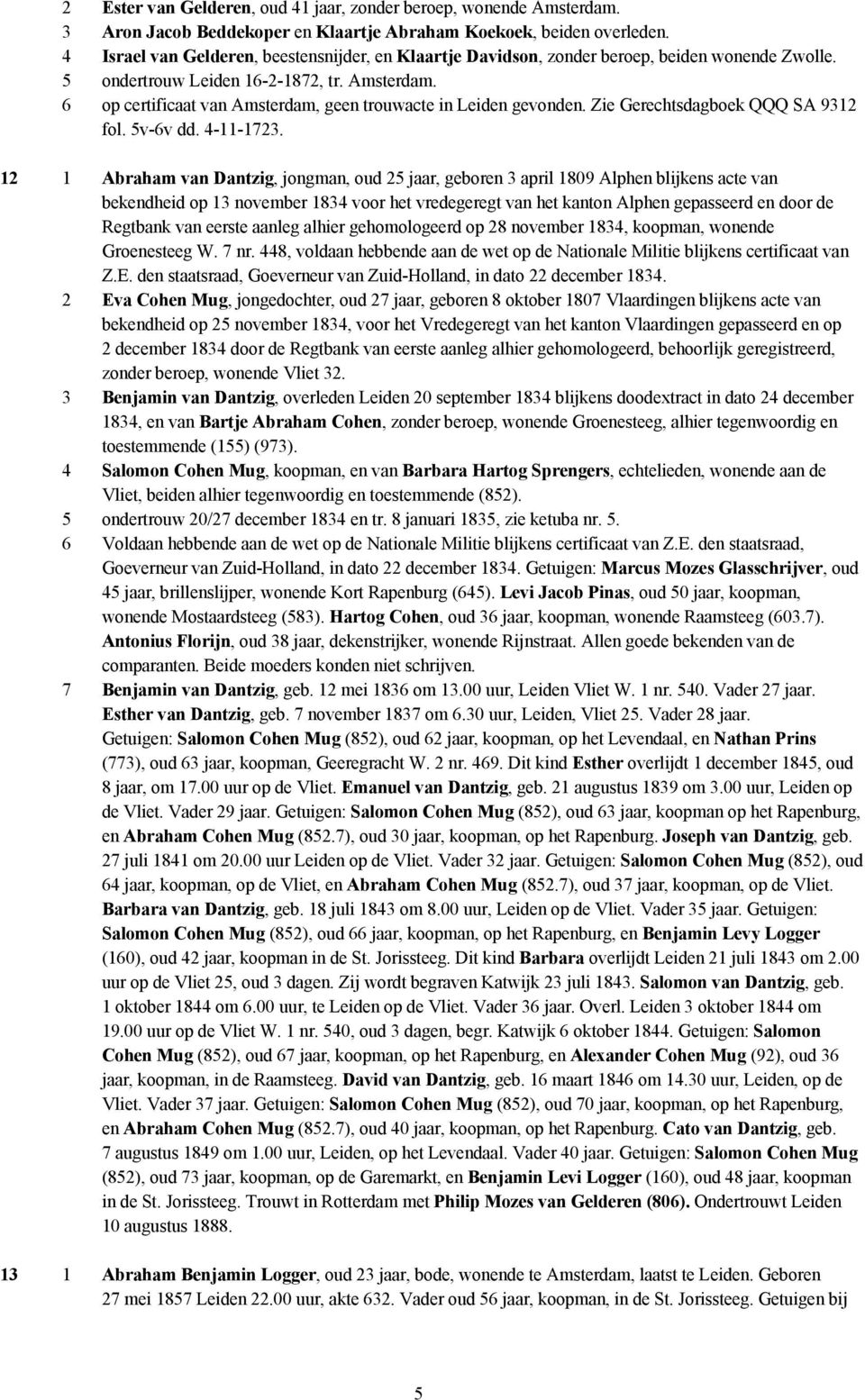 6 op certificaat van Amsterdam, geen trouwacte in Leiden gevonden. Zie Gerechtsdagboek QQQ SA 9312 fol. 5v-6v dd. 4-11-1723.