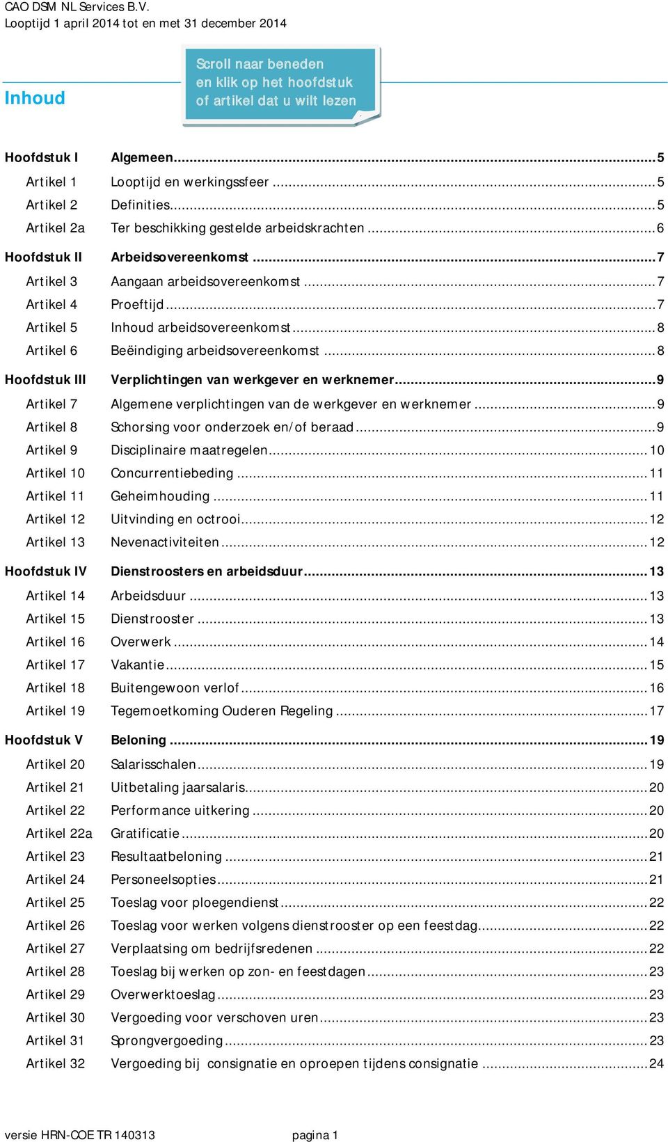 .. 7 Artikel 5 Inhoud arbeidsovereenkomst... 8 Artikel 6 Beëindiging arbeidsovereenkomst... 8 Hoofdstuk III Verplichtingen van werkgever en werknemer.