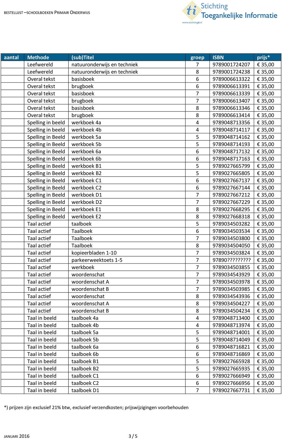 Spelling in beeld werkboek 4a 4 9789048713356 35,00 Spelling in beeld werkboek 4b 4 9789048714117 35,00 Spelling in Beeld werkboek 5a 5 9789048714162 35,00 Spelling in Beeld werkboek 5b 5