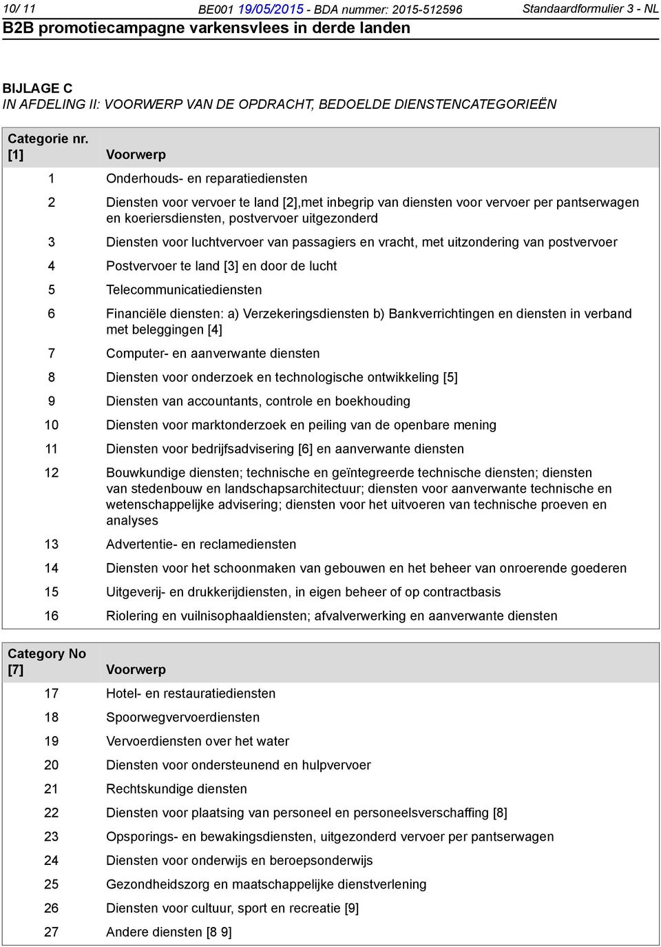 voor luchtvervoer van passagiers en vracht, met uitzondering van postvervoer 4 Postvervoer te land [3] en door de lucht 5 Telecommunicatiediensten 6 Financiële diensten: a) Verzekeringsdiensten b)