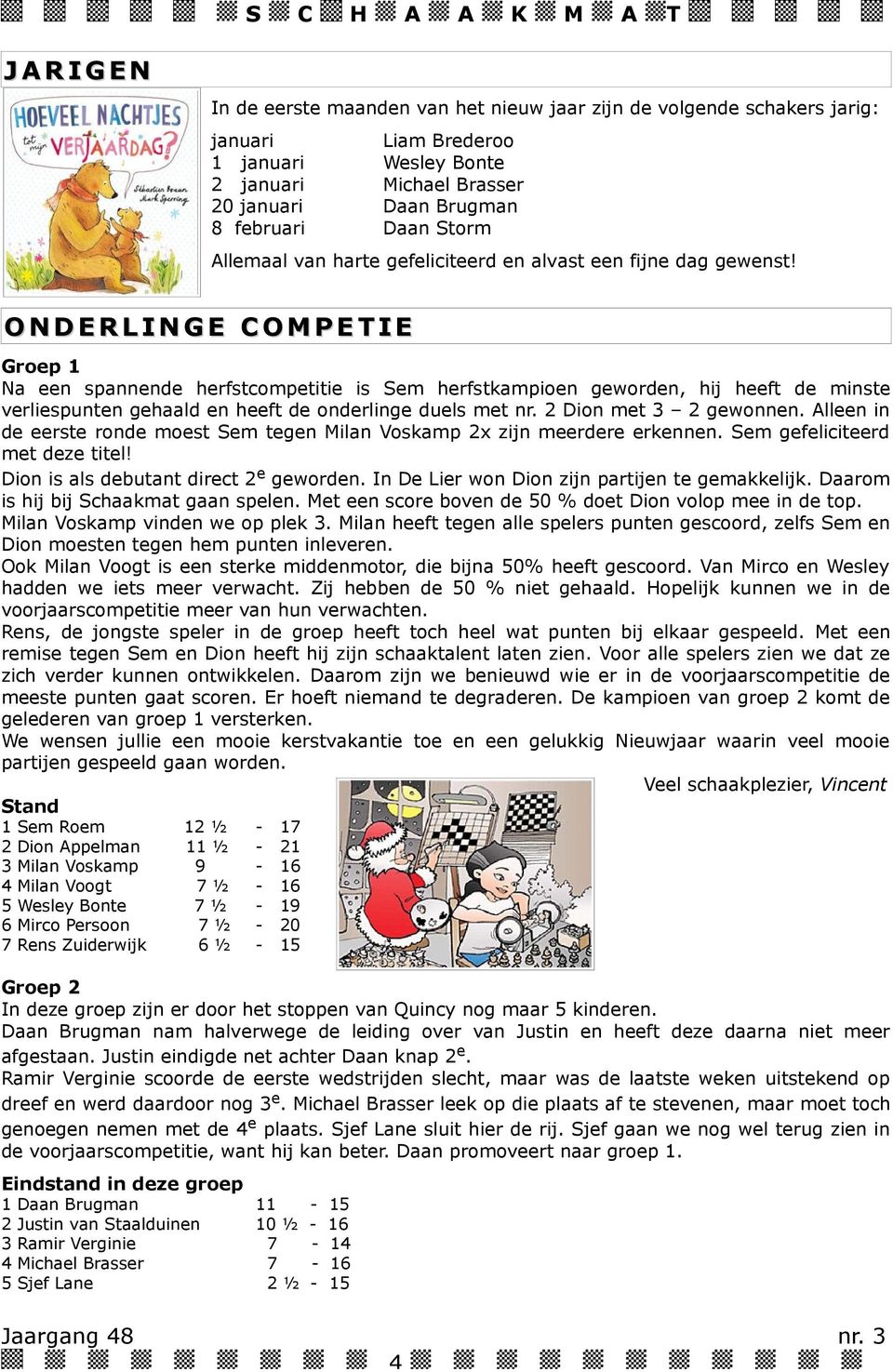 ONDERLINGE COMPEIE Groep Na een spannende herfscompeiie is Sem herfskampioen geworden, hij heef de minse verliespunen gehaald en heef de onderlinge duels me nr Dion me gewonnen Alleen in de eerse