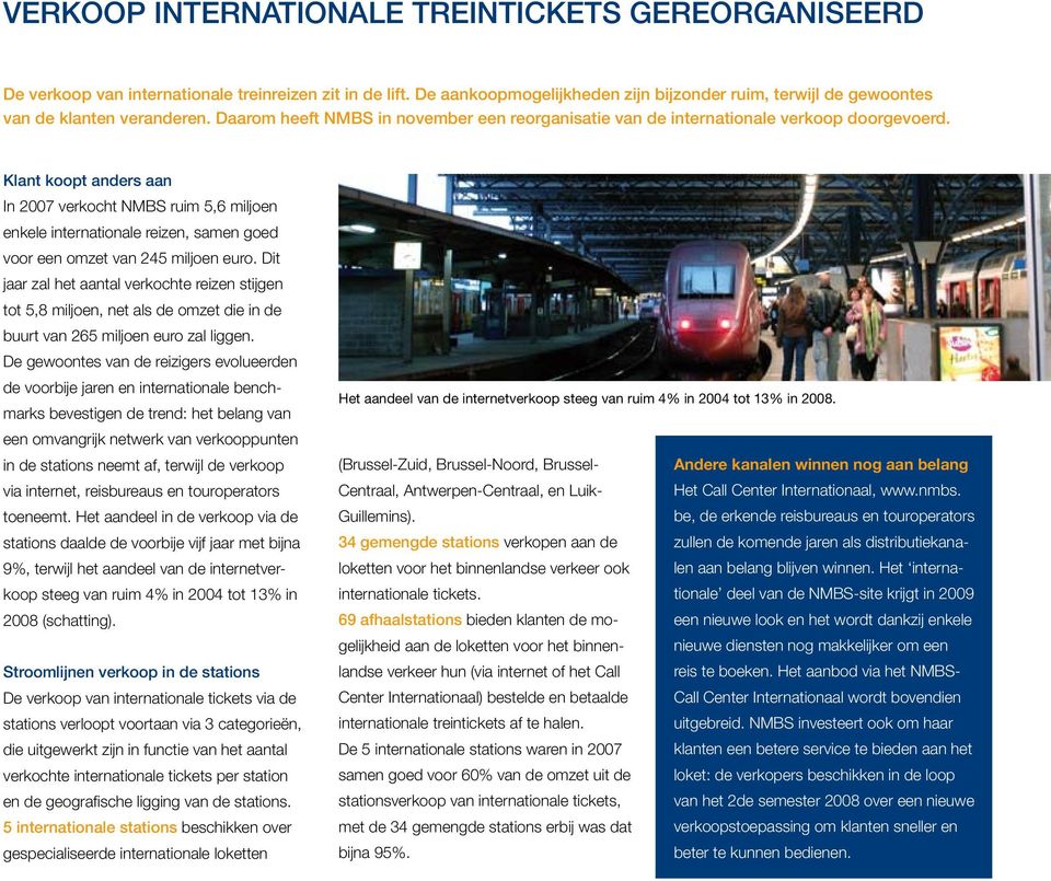 Klant koopt anders aan In 2007 verkocht NMBS ruim 5,6 miljoen enkele internationale reizen, samen goed voor een omzet van 245 miljoen euro.