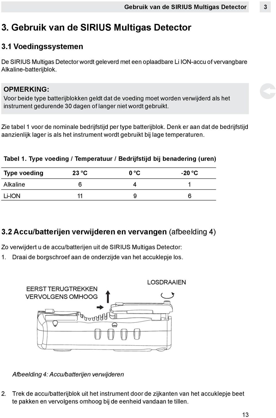 OPMERKING: Voor beide type batterijblokken geldt dat de voeding moet worden verwijderd als het instrument gedurende 30 dagen of langer niet wordt gebruikt.