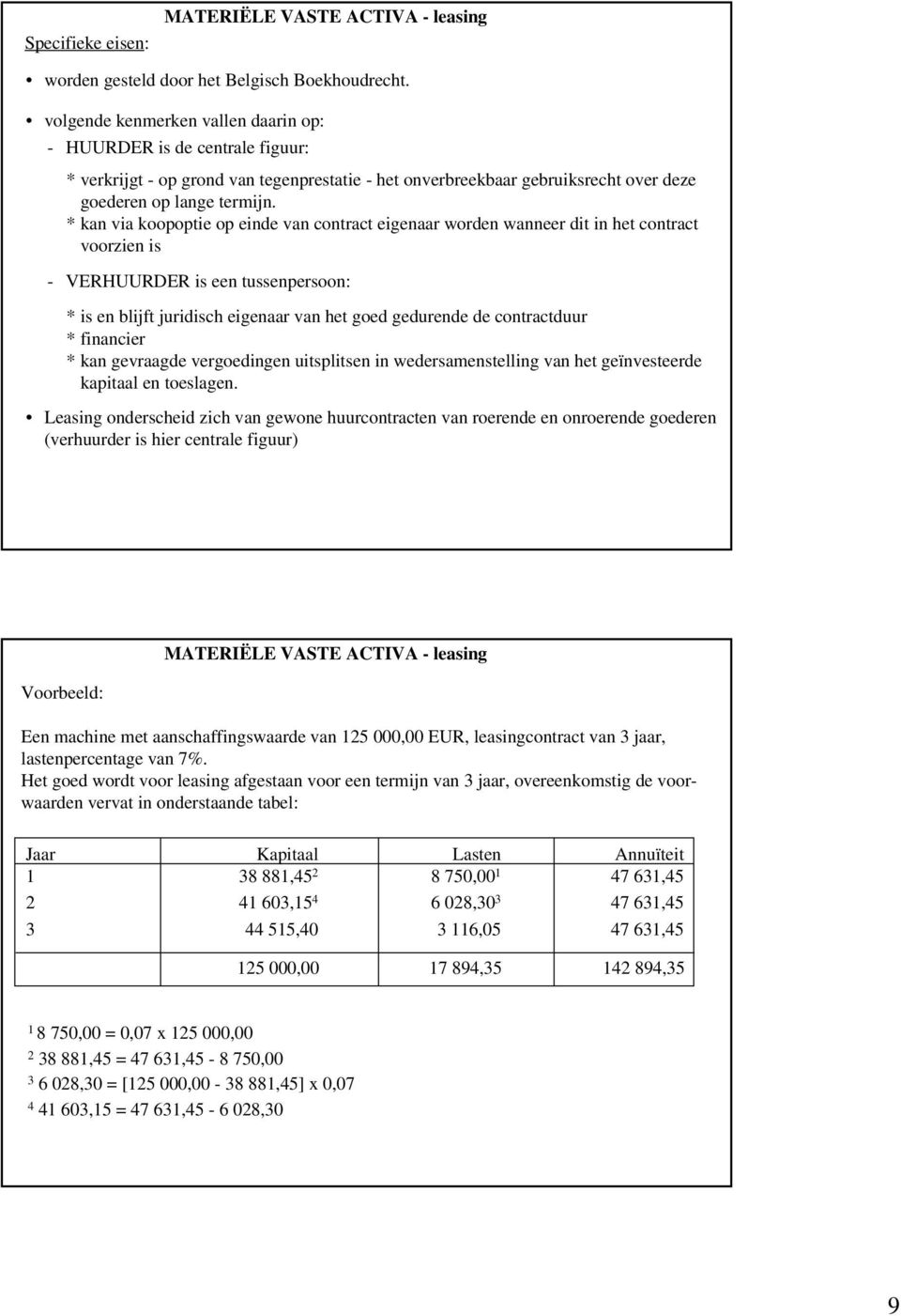 * kan via koopoptie op einde van contract eigenaar worden wanneer dit in het contract voorzien is - VERHUURER is een tussenpersoon: * is en blijft juridisch eigenaar van het goed gedurende de