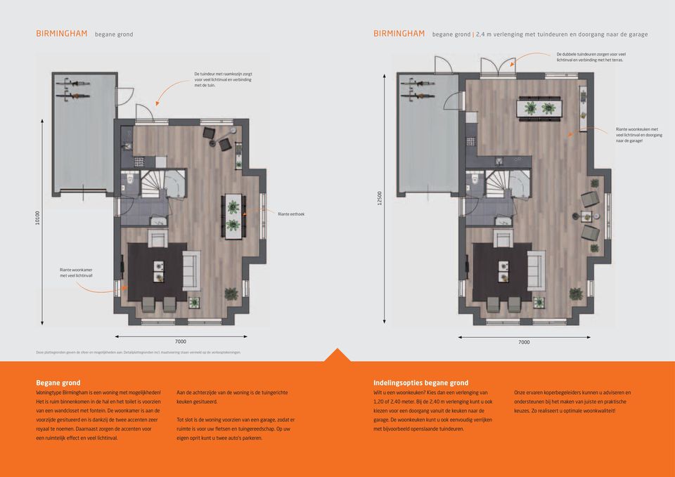 12500 10100 riante eethoek riante woonkamer met veel lichtinval! 7000 7000 deze plattegronden geven de sfeer en mogelijkheden aan. detailplattegronden incl.