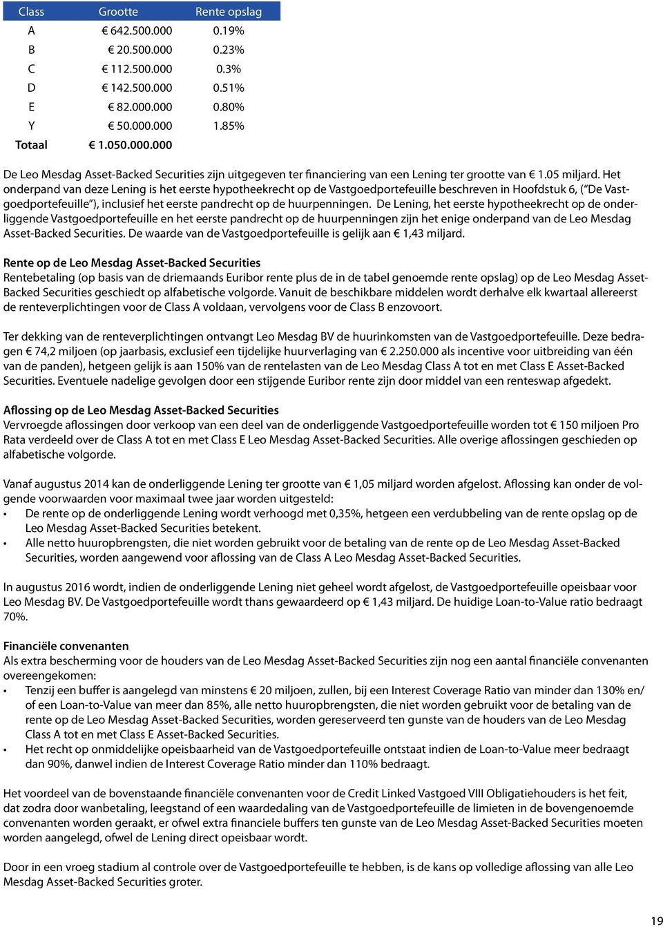 Het onderpand van deze Lening is het eerste hypotheekrecht op de Vastgoedportefeuille beschreven in Hoofdstuk 6, ( De Vastgoedportefeuille ), inclusief het eerste pandrecht op de huurpenningen.