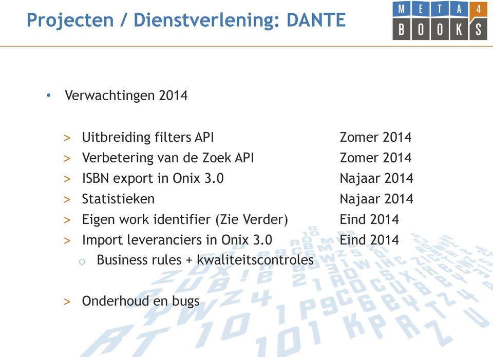 0 Najaar 2014 > Statistieken Najaar 2014 > Eigen work identifier (Zie Verder) Eind