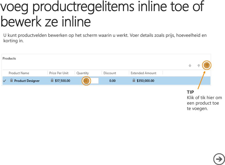 Voer details zoals prijs, hoeveelheid en