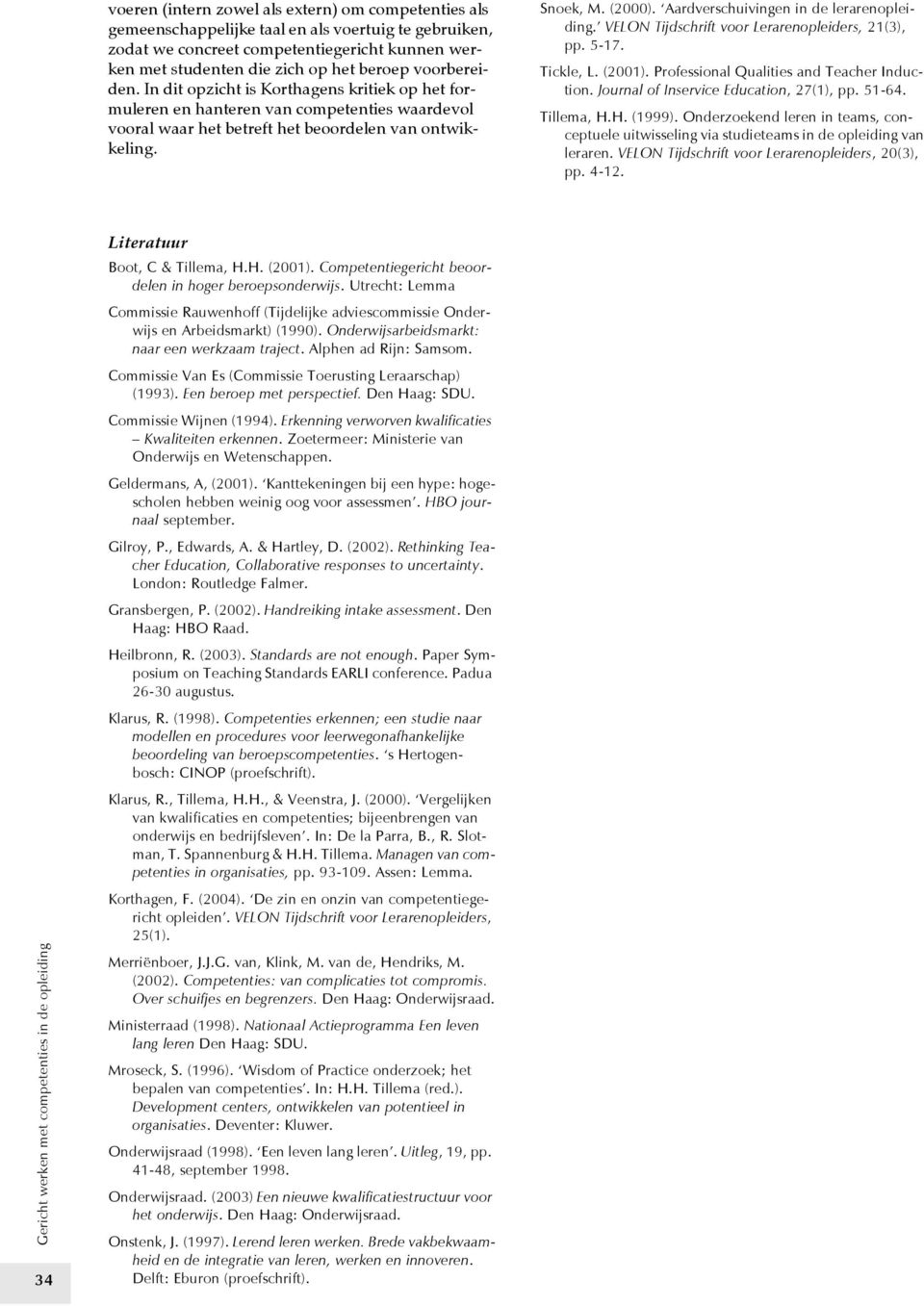 Aardverschuivingen in de lerarenopleiding. VELON Tijdschrift voor Lerarenopleiders, 21(3), pp. 5-17. Tickle, L. (2001). Professional Qualities and Teacher Induction.