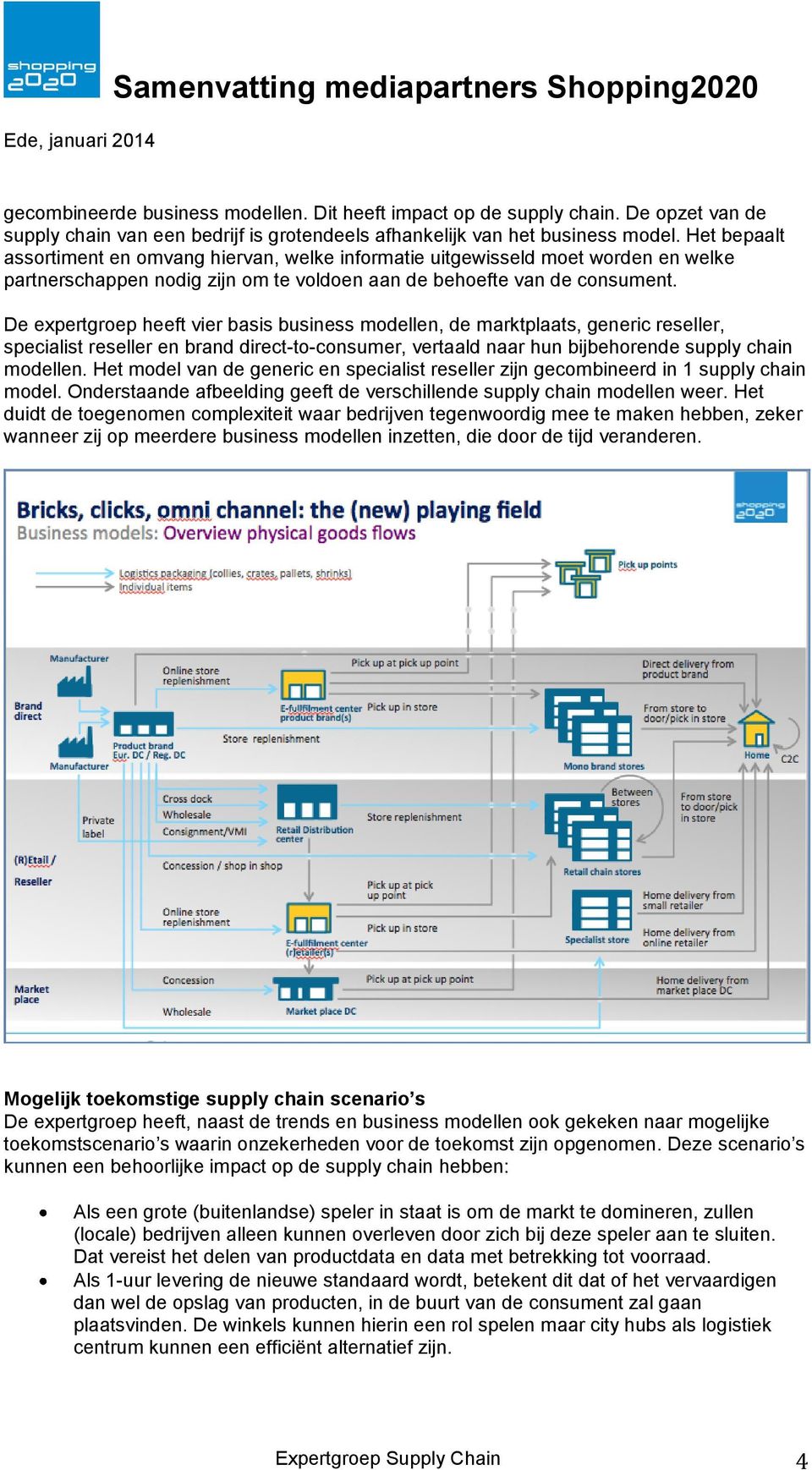 De expertgrep heeft vier basis business mdellen, de marktplaats, generic reseller, specialist reseller en brand direct-t-cnsumer, vertaald naar hun bijbehrende supply chain mdellen.