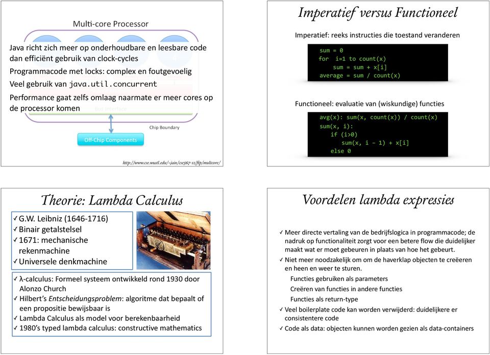 sum / count(x) Functioneel: evaluatie van (wiskundige) functies avg(x): sum(x, count(x)) / count(x) sum(x, i): if (i>0) sum(x, i 1) + x[i] else 0 http://www.cse.wustl.