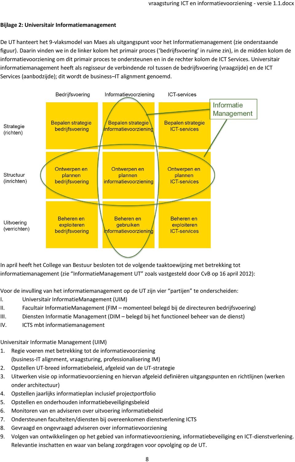 Services. Universitair informatiemanagement heeft als regisseur de verbindende rol tussen de bedrijfsvoering (vraagzijde) en de ICT Services (aanbodzijde); dit wordt de business IT alignment genoemd.