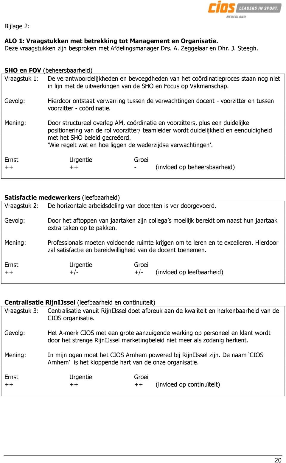 Hierdoor ontstaat verwarring tussen de verwachtingen docent - voorzitter en tussen voorzitter - coördinatie.