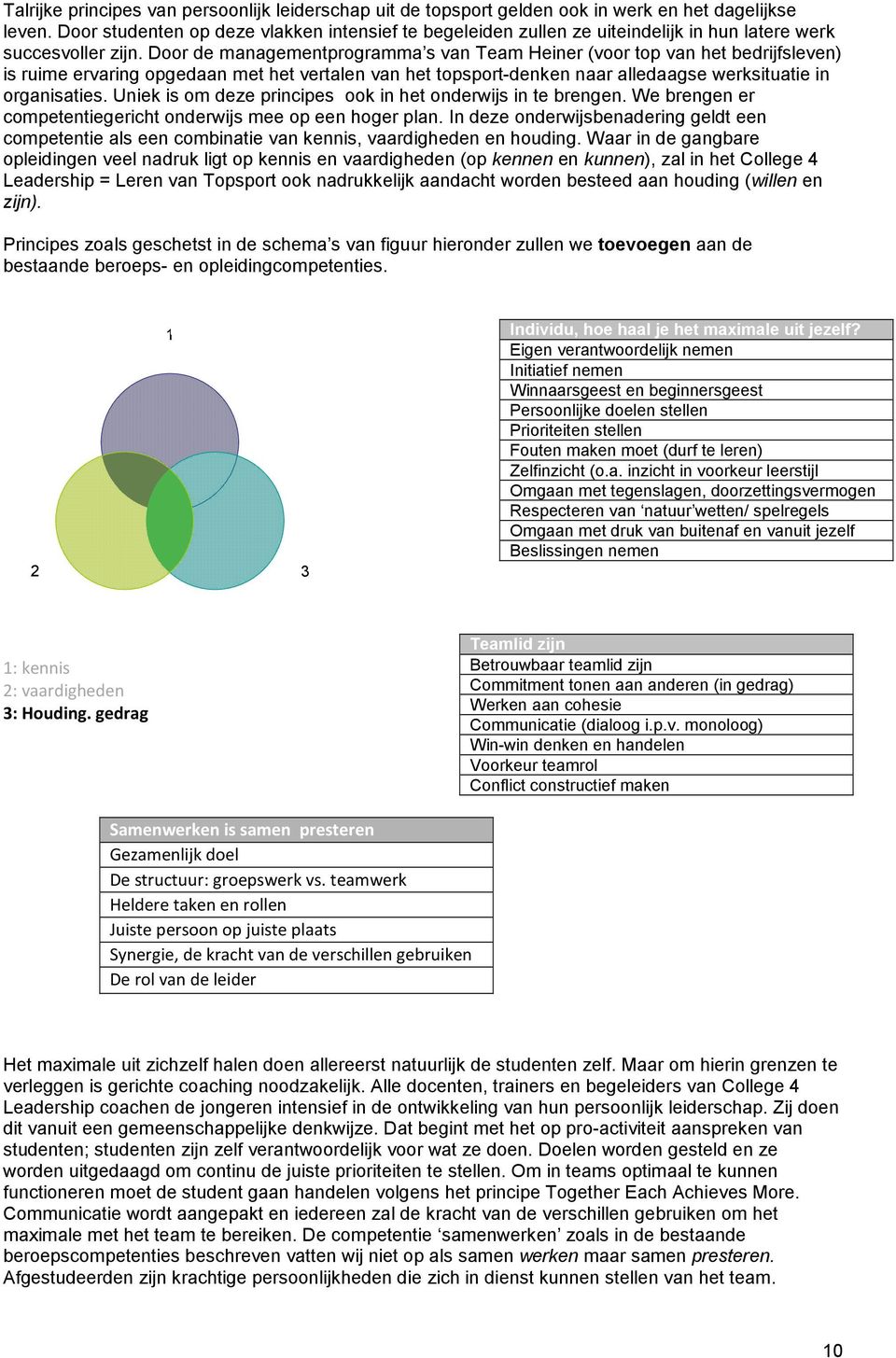 Door de managementprogramma s van Team Heiner (voor top van het bedrijfsleven) is ruime ervaring opgedaan met het vertalen van het topsport-denken naar alledaagse werksituatie in organisaties.